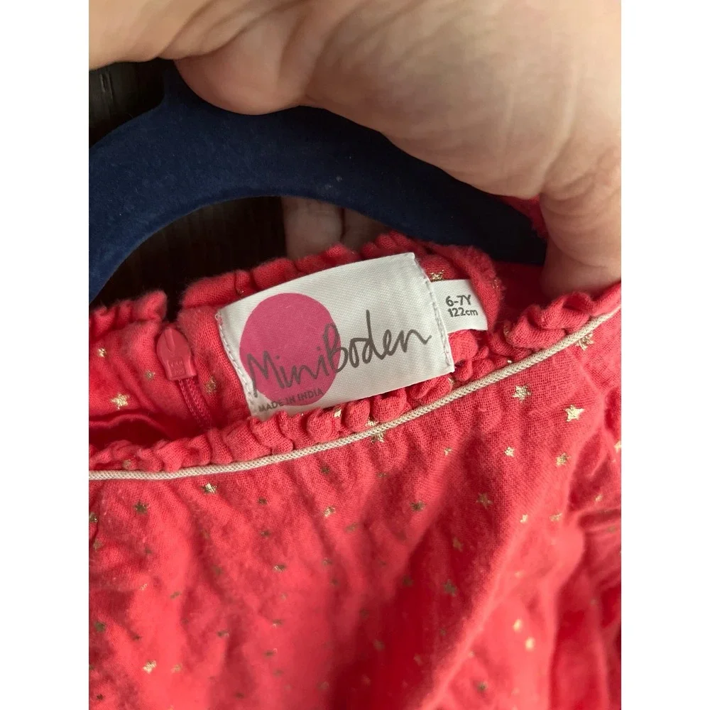 Mini Boden Girls‎ Holiday/Christmas Dress long sleeve With Gold Stars 6-7